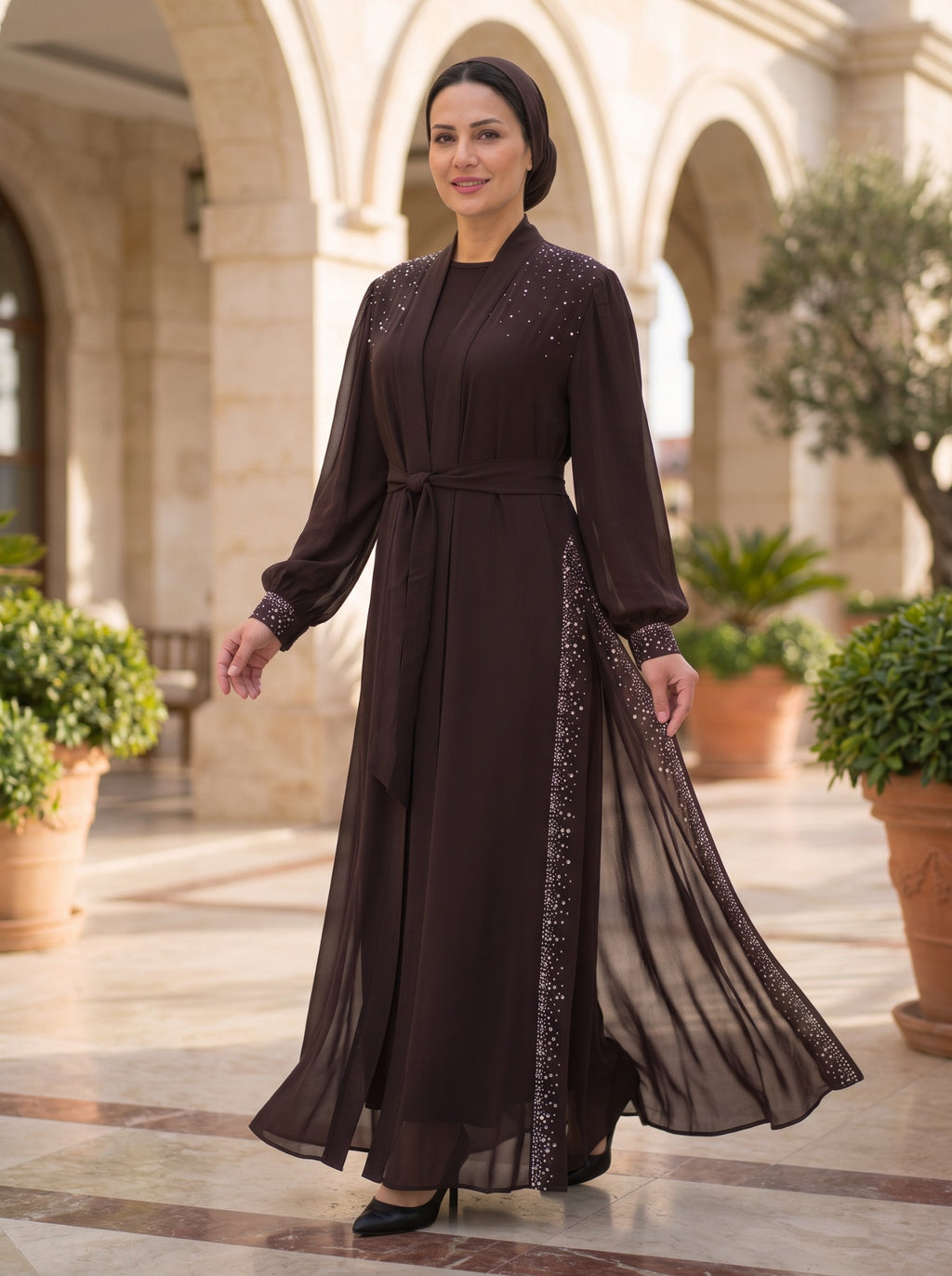 Yelda Abaya Kahve renk 3. görsel