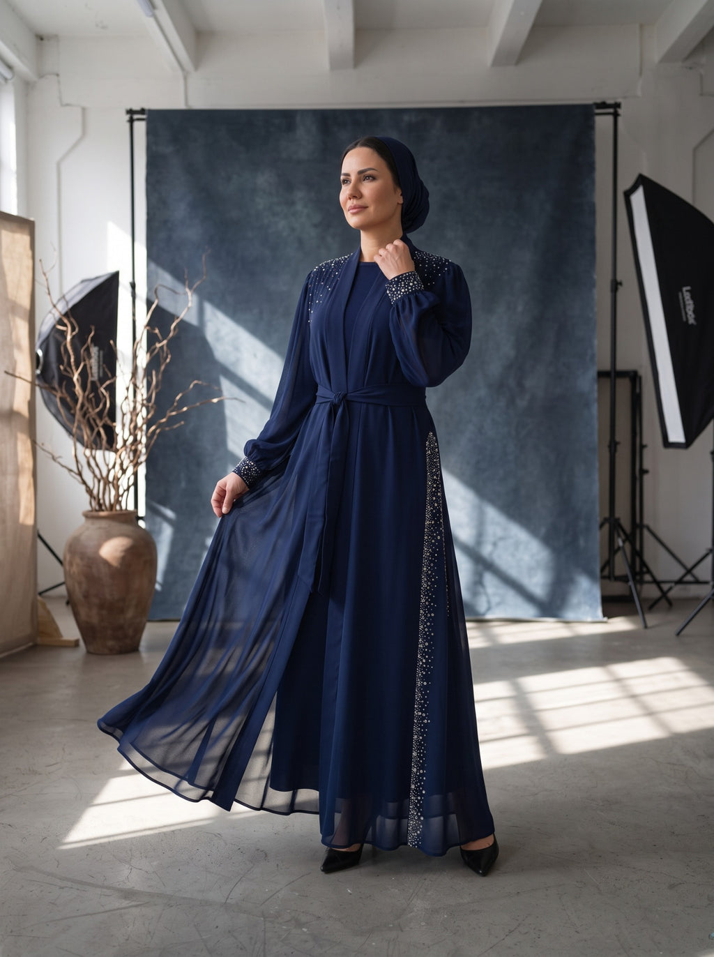 Yelda Abaya Lacivert renk 3. görsel